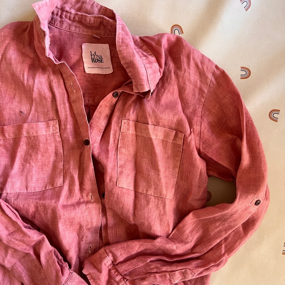 La luna rose linen button up